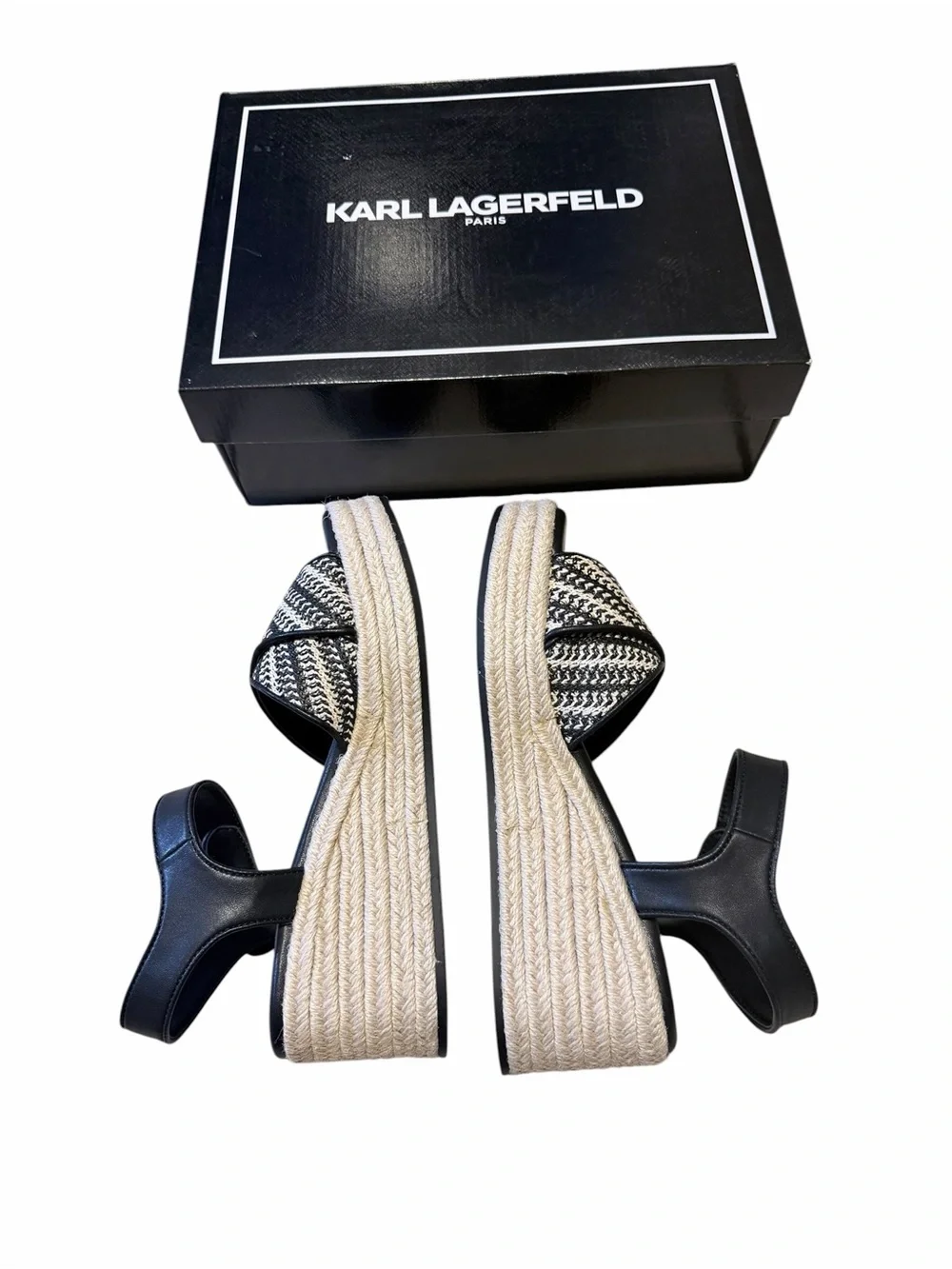 🌼🌟NIB KARL LAGERFELD PARIS Women's Celest Ankle-Strap Espadrille Platform Wedge